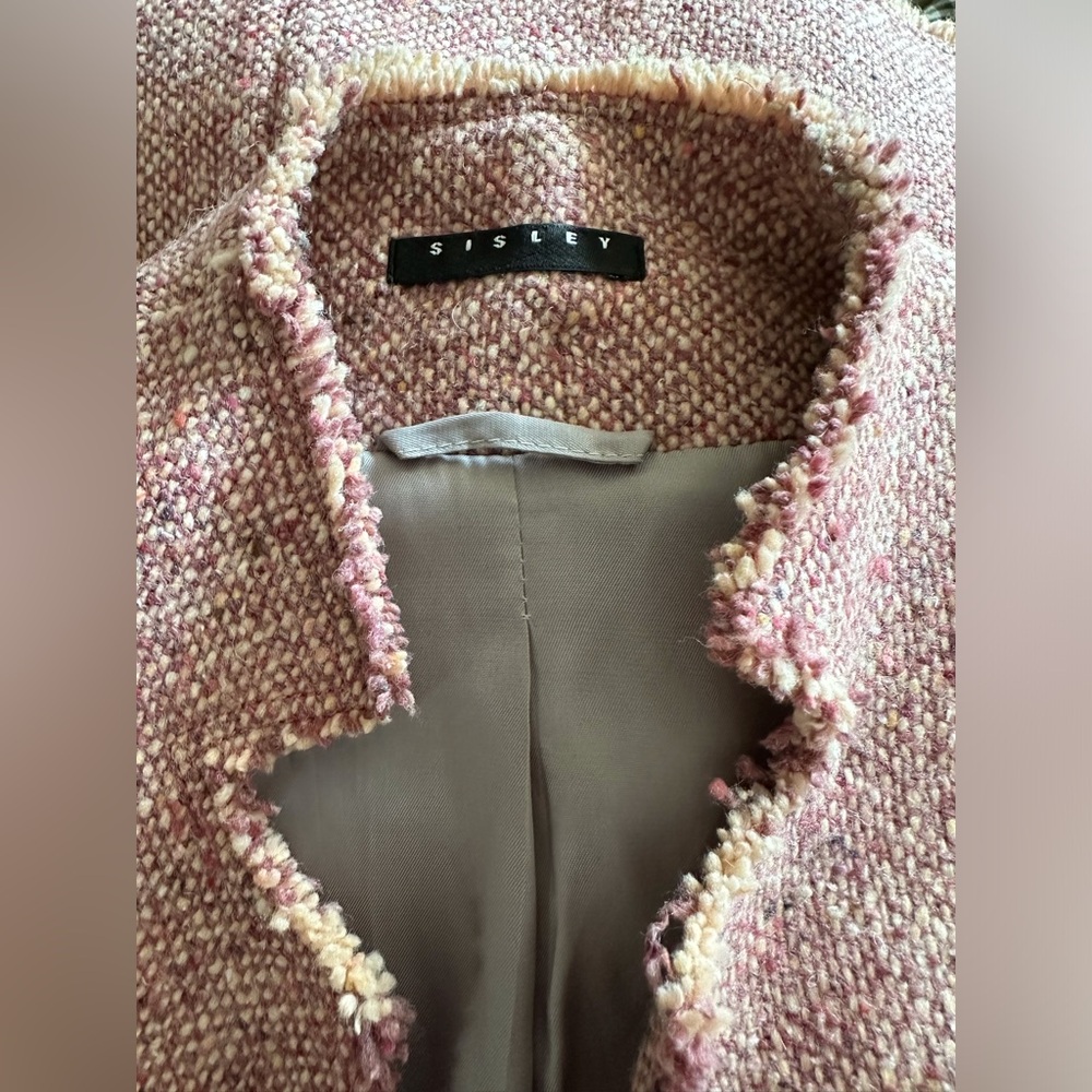 Sisley Rose Pink Tweed Wool Coat Jacket US 4 Mid-Thigh Length Italian Tailored - Picture 4 of 15